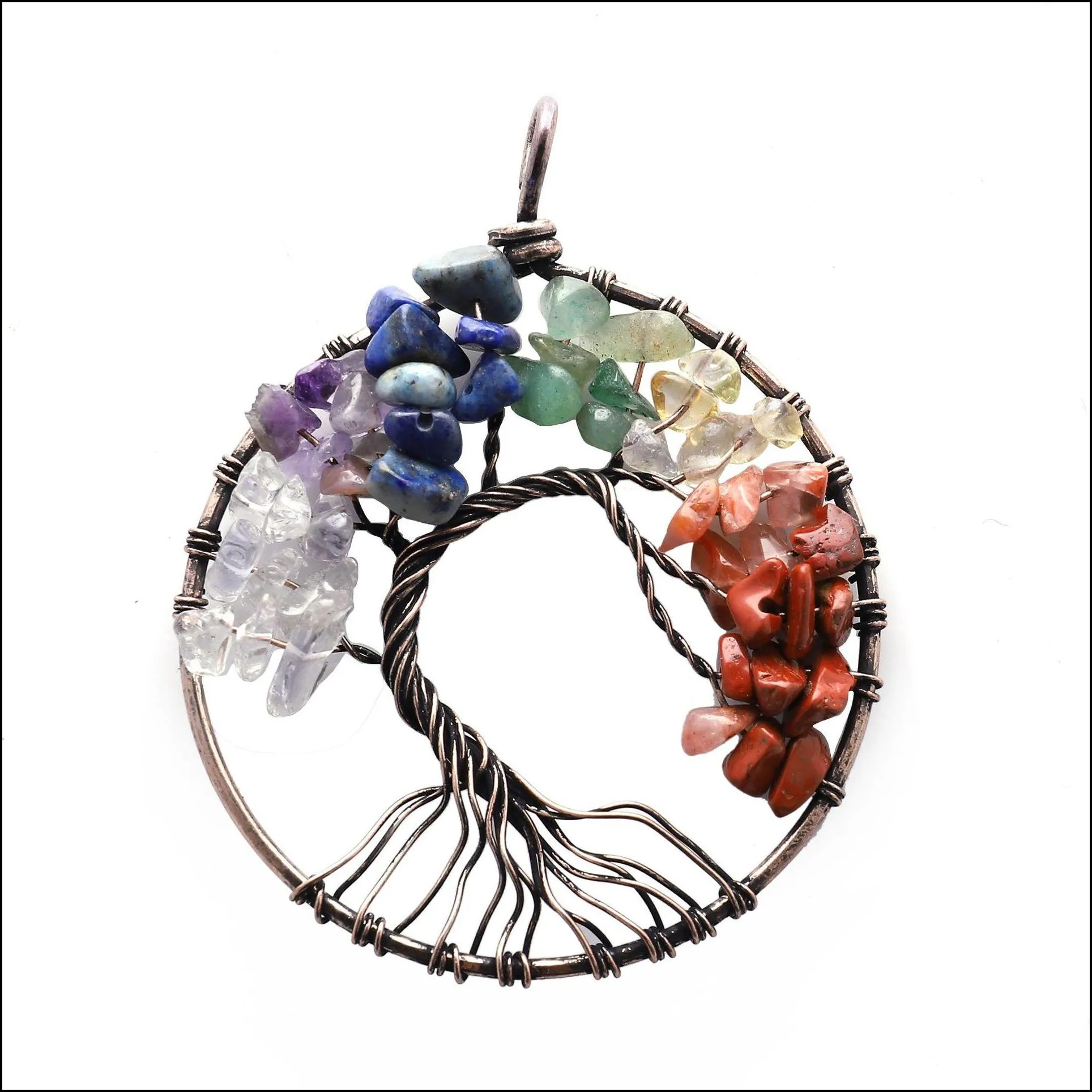 copper rainbow 7 chakra tree of life stone quartz necklace stone necklaces