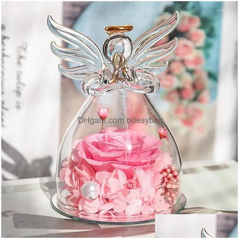Decorative Flowers & Wreaths Decorative Flowers Valentine Gift Rose Angel Preserved In Glass Ornaments Home Decor Romantic Girlfriend Dhsgw