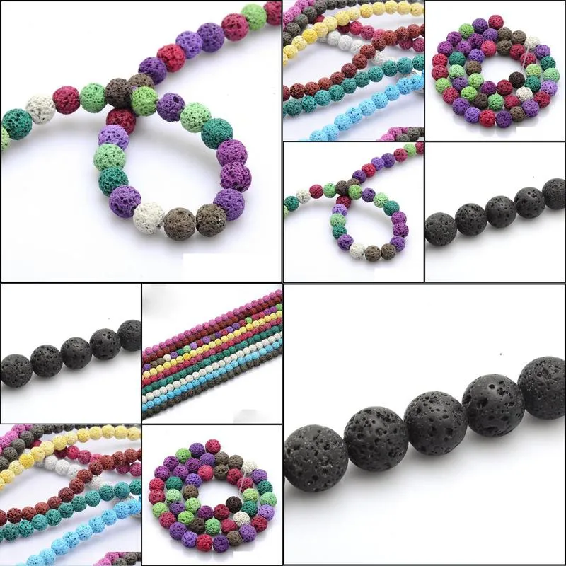Other Natural Stone Volcanic Lava Beads Colorf Black Round Rock Loose 8Mm For Diy Necklace Bracelet Jewelry Making Drop Delivery Jewel Dhrtb