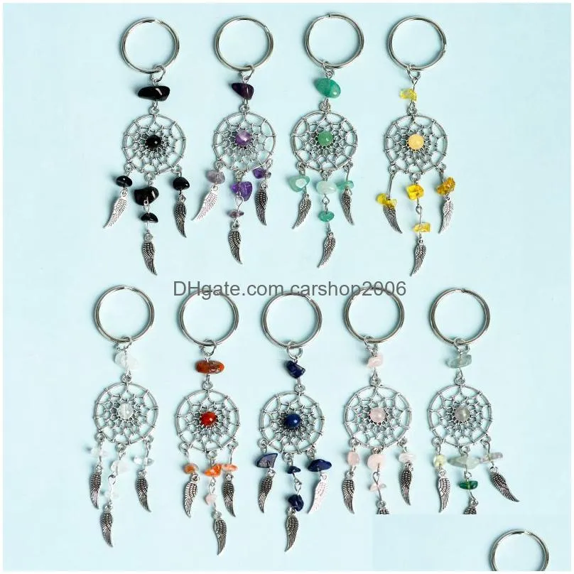 bohemian dreamcatcher keychain metal feather pendulum keyring natural crystal stone pendant handbag ornament acc