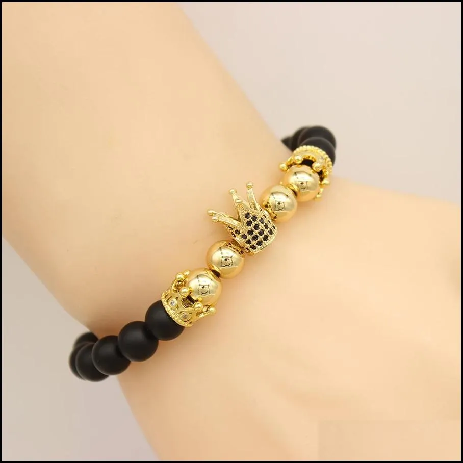 Beaded Pave Zircon Crown Bracelet Charm Men Handmade Black Matte Women Weaving Jewelry Stone Beads Bracelets Drop Delivery Jewelry Bra Dhlrx