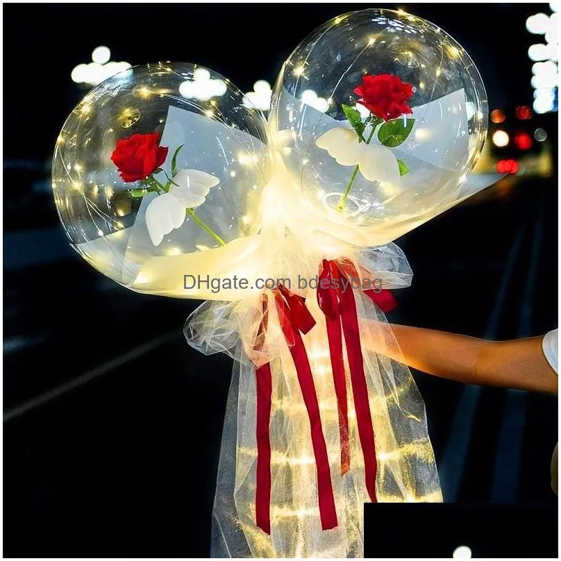 Party Decoration Led Luminous Balloon Rose Bouquet Transparent Bobo Ball Valentines Day Gift Birthday Party Wedding Decoration Balloon Dhdnf