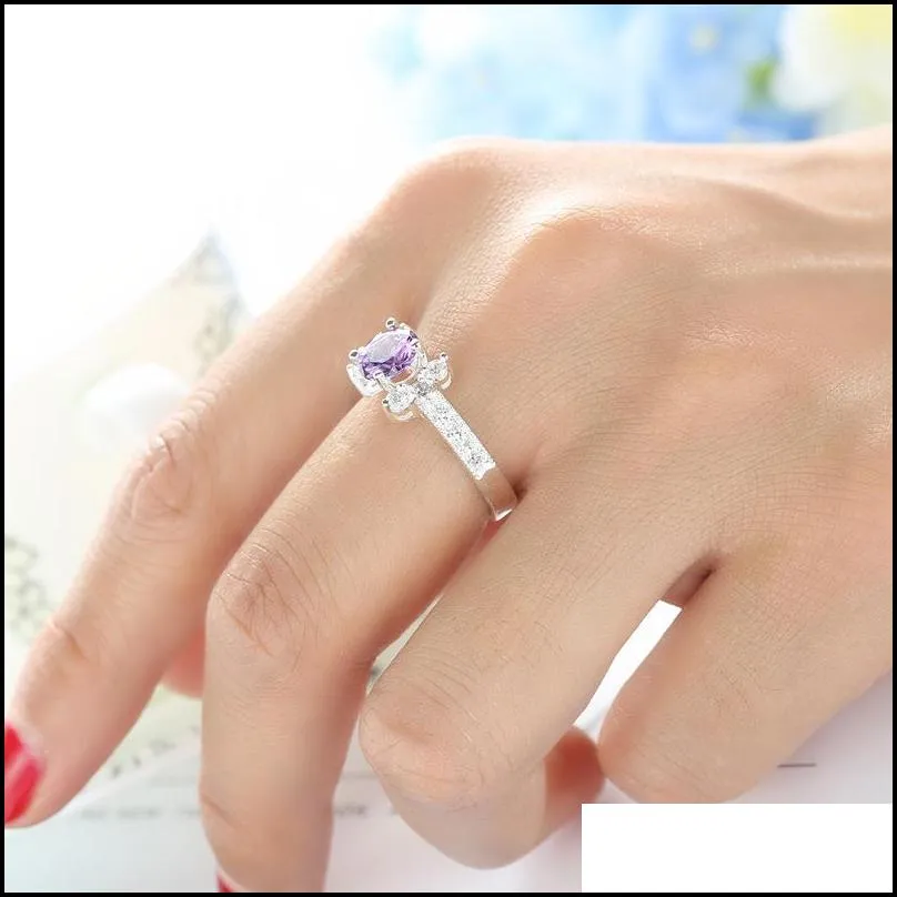 Solitaire Ring Wholesale Mix Color 10Pcs/Lot Luckyshine Brand New For Women Engagement Zircon Rings Gems 925 Sterling Sier Plated Crys Dhncu
