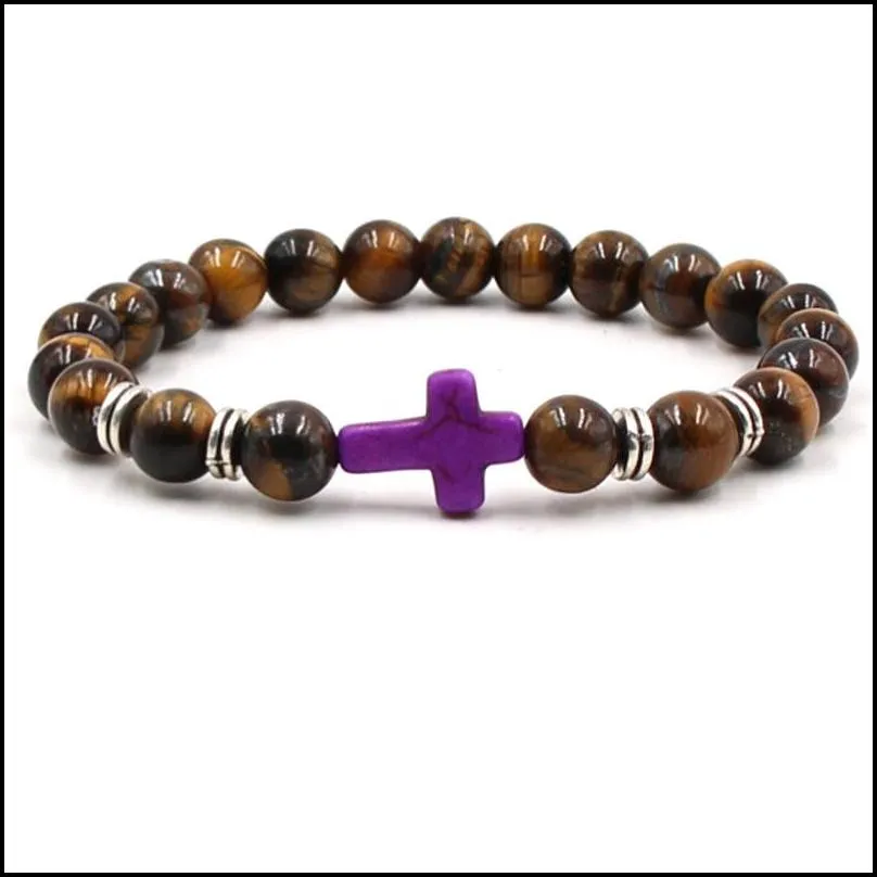 Beaded Cross Men Bracelet For Women Luxury Jewelry Beaded Tiger Eye Stone Bracelets Drop Delivery Jewelry Bracelets Dhtbe