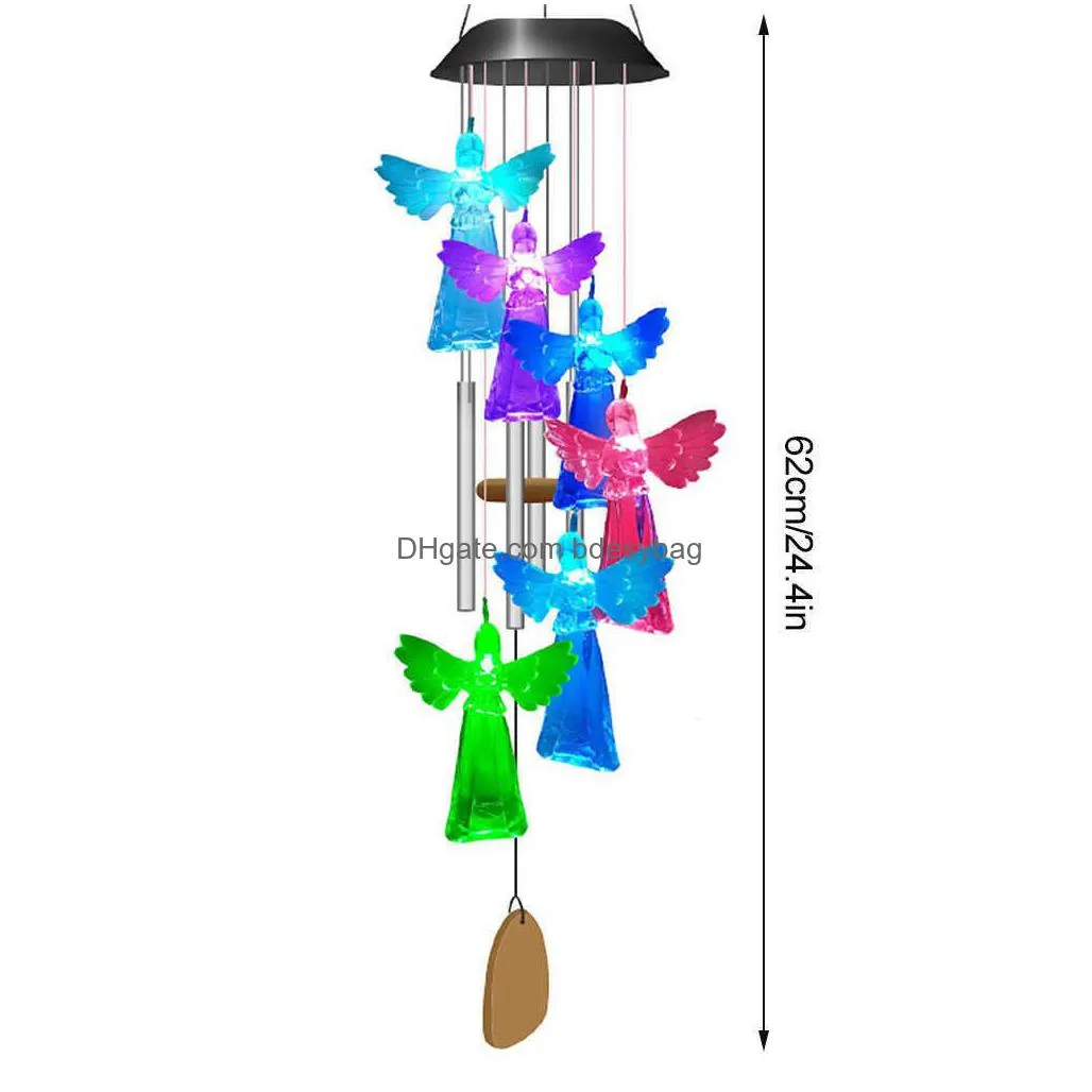 Decorative Objects & Figurines Decorative Objects Figurines Garden Wind Chime Lamp Solar Powered Induction Glowing Indoor Outdoor Wate Dh6Uj