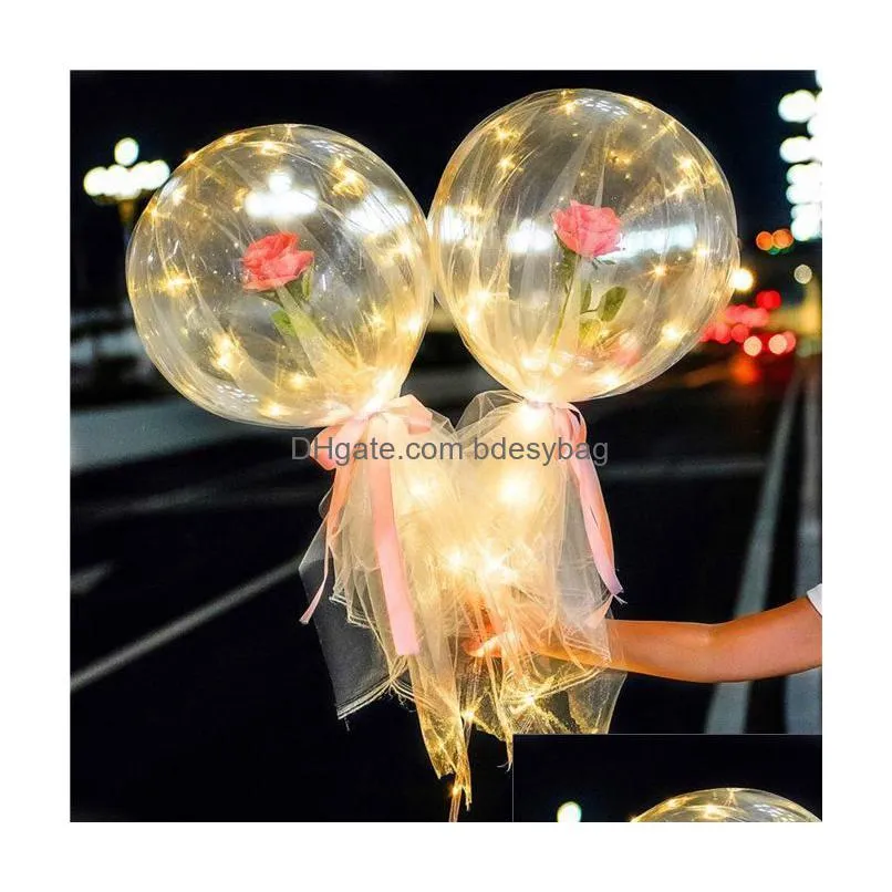 Party Decoration Led Luminous Balloon Rose Bouquet Transparent Bobo Ball Valentines Day Gift Birthday Party Wedding Decoration Balloon Dhdnf