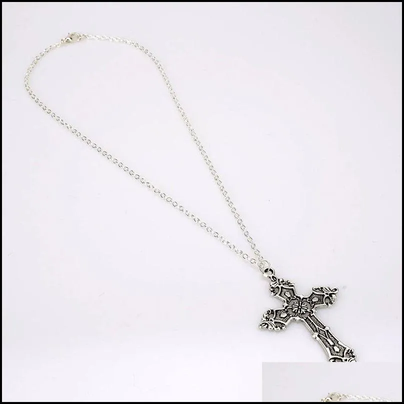 Pendant Necklaces Fashion Vintage Cross Pendant Necklaces For Women Men Gift Punk Gothic Hip Hop Jewelry Choker Wholesale Drop Deliver Dha6T