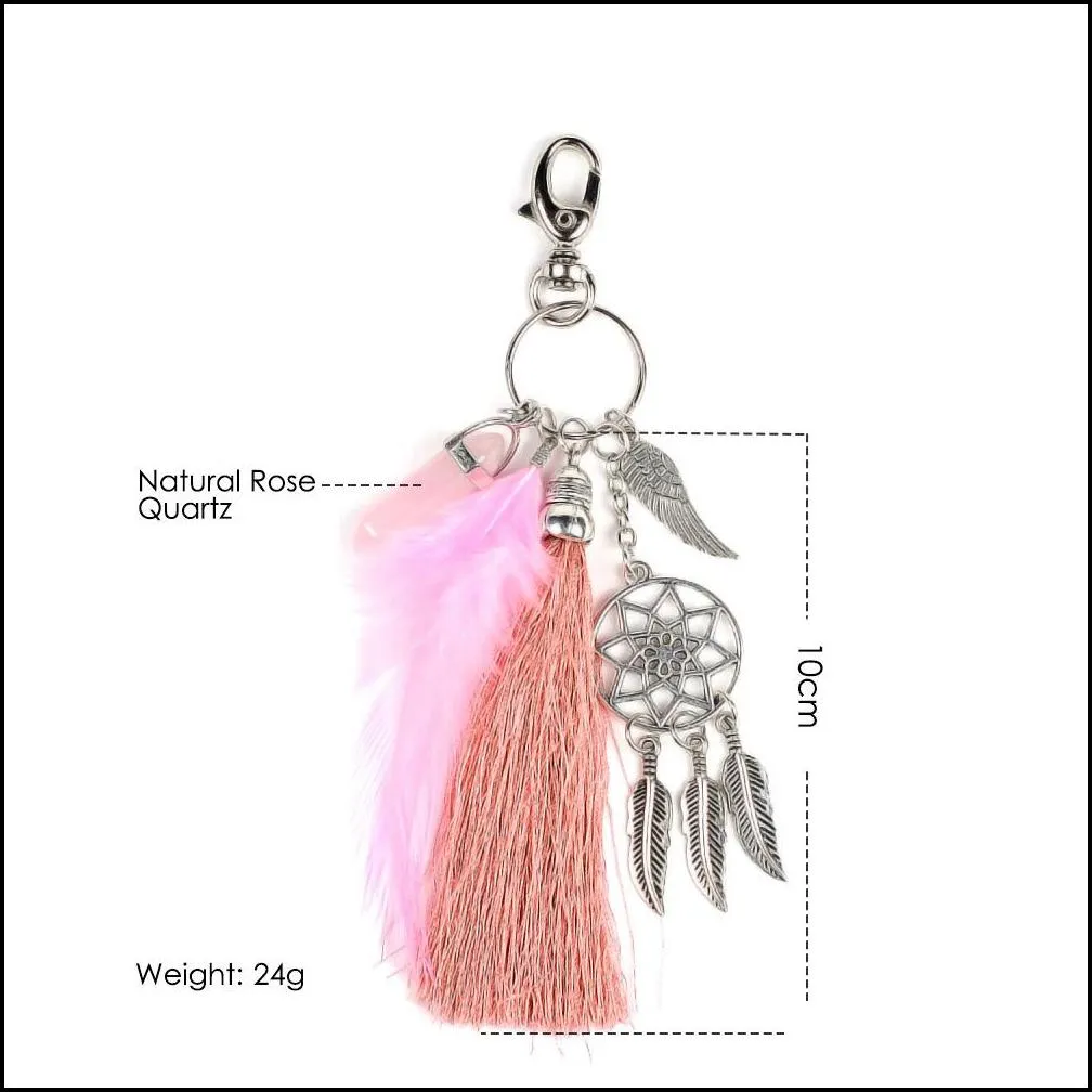 Key Rings Classical Handmade Keychain Dreamcatcher Feathers Pendant Key Ring Car Wall Gift Dream Catcher Rings Trinket Drop Delivery J Dh1Qs