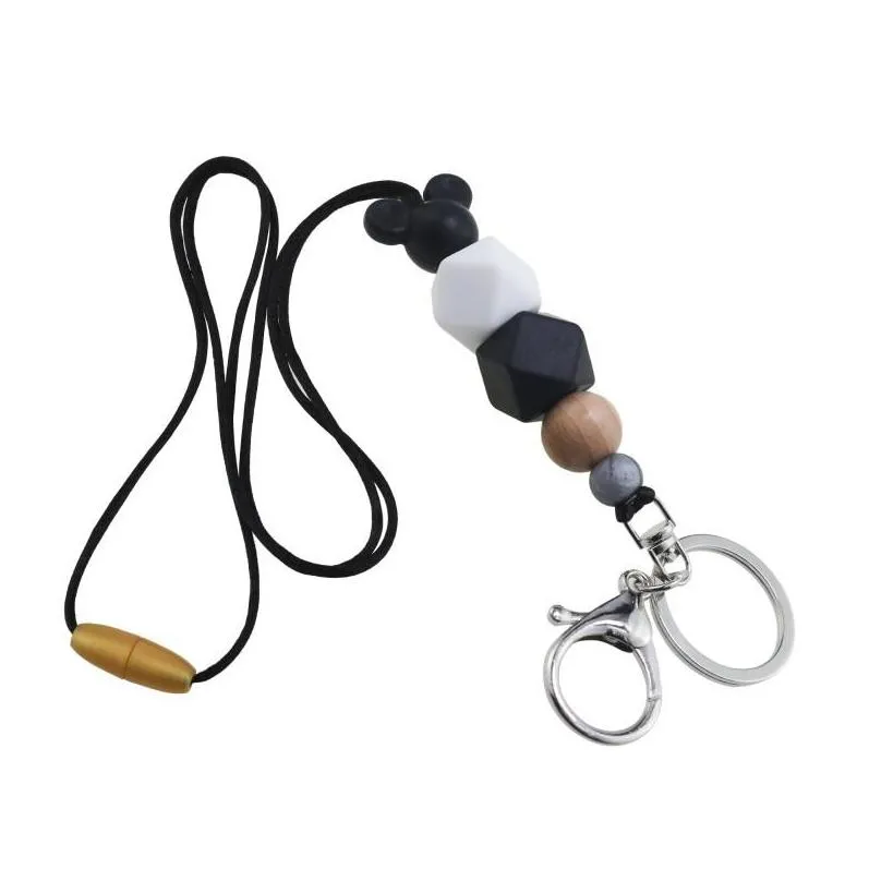 Pendant Necklaces Pendant Necklaces Sile Lanyards Beaded Id Badge Wooden Disc Breakaway Necklace For Teachers Employees Students Lanya Dhtiz