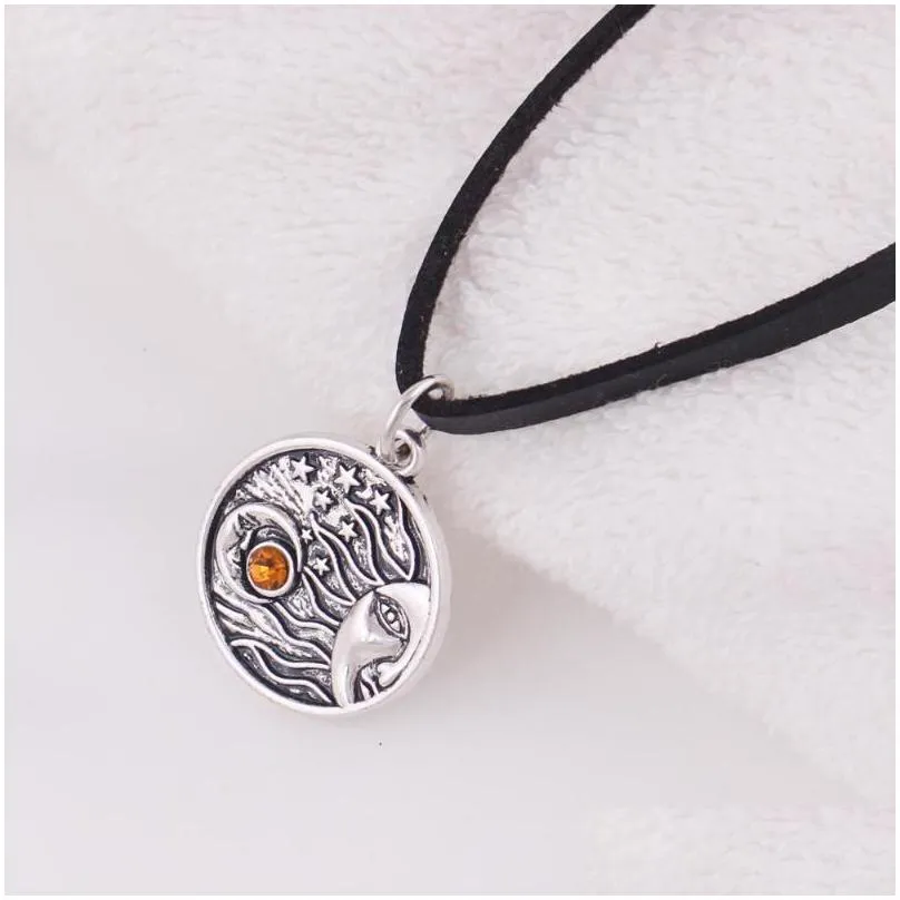 Pendant Necklaces Pendant Necklaces Jewelry Trends Antique Sier Crystal Celestial Moon Star Necklace Drop Delivery Jewelry Necklaces P Dhpjv