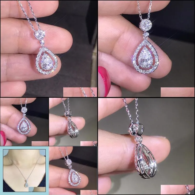Pendant Necklaces Water Drop Cz Zircon Chain Pendant Necklaces Sparkling Teardrop Zirconia Crystal Wedding Jewelry For Drop Delivery J Dhxgp