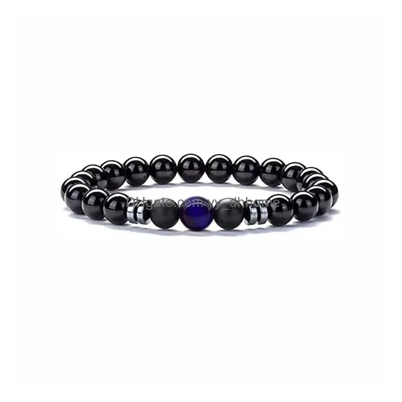 8mm black matted bead bracelet hematite opal tigers eye stone elasticity bracelet for women men jewelry