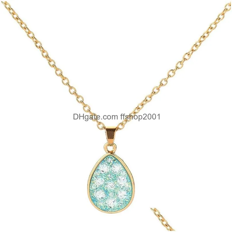 fashion 4colors druzy drusy necklace gold plated geometry faux natural stone resin necklace for women jewelry
