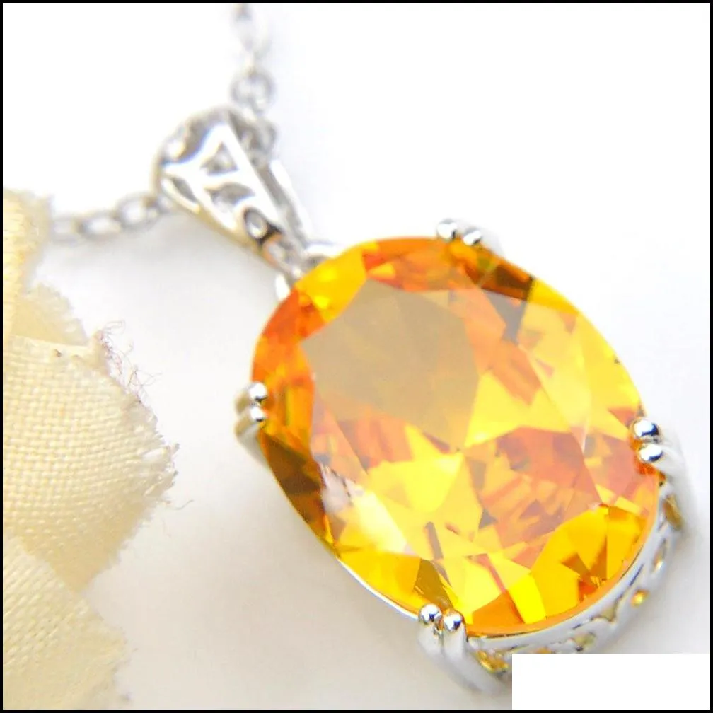 Wedding Jewelry Sets 3 Sets/Lot Luckyshine Valentines Day Gentle Fire Oval Royal Citrine Gems 925 Sterling Sier Plated Wedding Pendant Dhvab