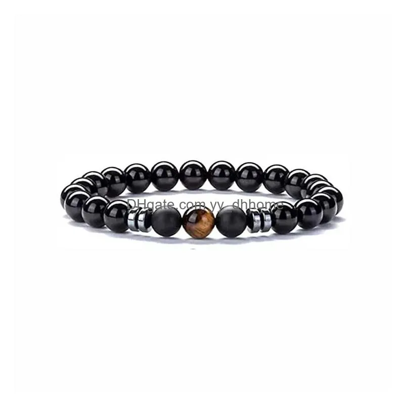 8mm black matted bead bracelet hematite opal tigers eye stone elasticity bracelet for women men jewelry