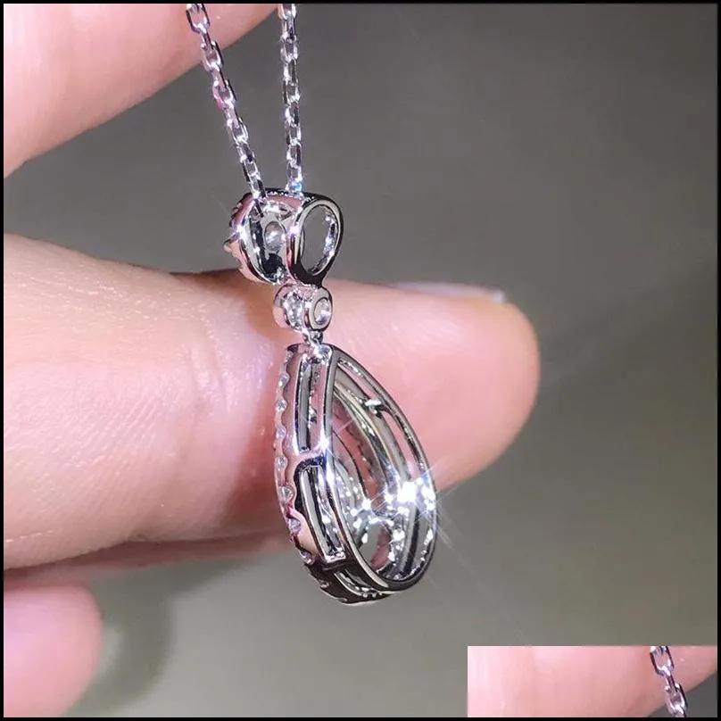 Pendant Necklaces Water Drop Cz Zircon Chain Pendant Necklaces Sparkling Teardrop Zirconia Crystal Wedding Jewelry For Drop Delivery J Dhxgp