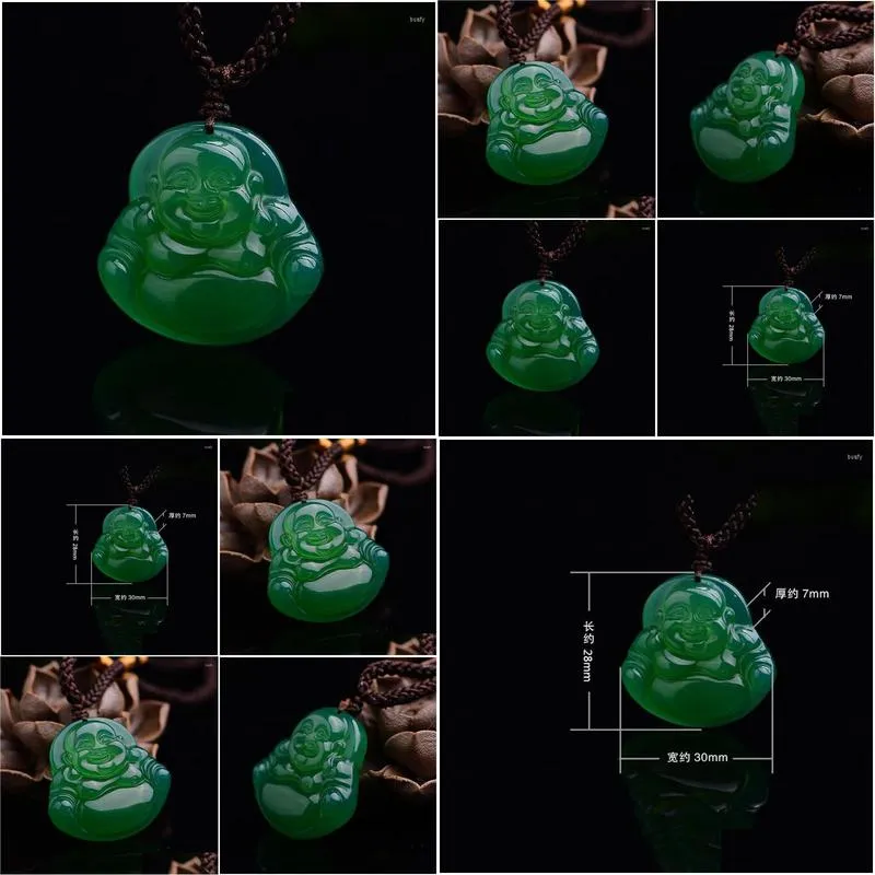 Pendant Necklaces Pendant Necklaces Joursneige Green Color Chalcedony Laughing Buddha Lucky Fine Carving Necklace Drop Delivery Jewelr Dht31