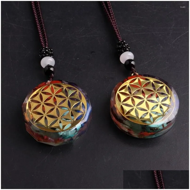 Pendant Necklaces Pendant Necklaces Wholesale 6Pcs/Lot Arrival Orgone Energy Necklace Resin Natural Stone Generator Chakra Protection Dhgkf