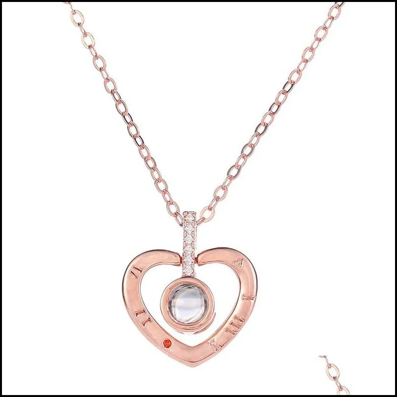 heart necklace romantic women jewelry love memory necklace 100 languages i love you double heart zircon pendant necklaces