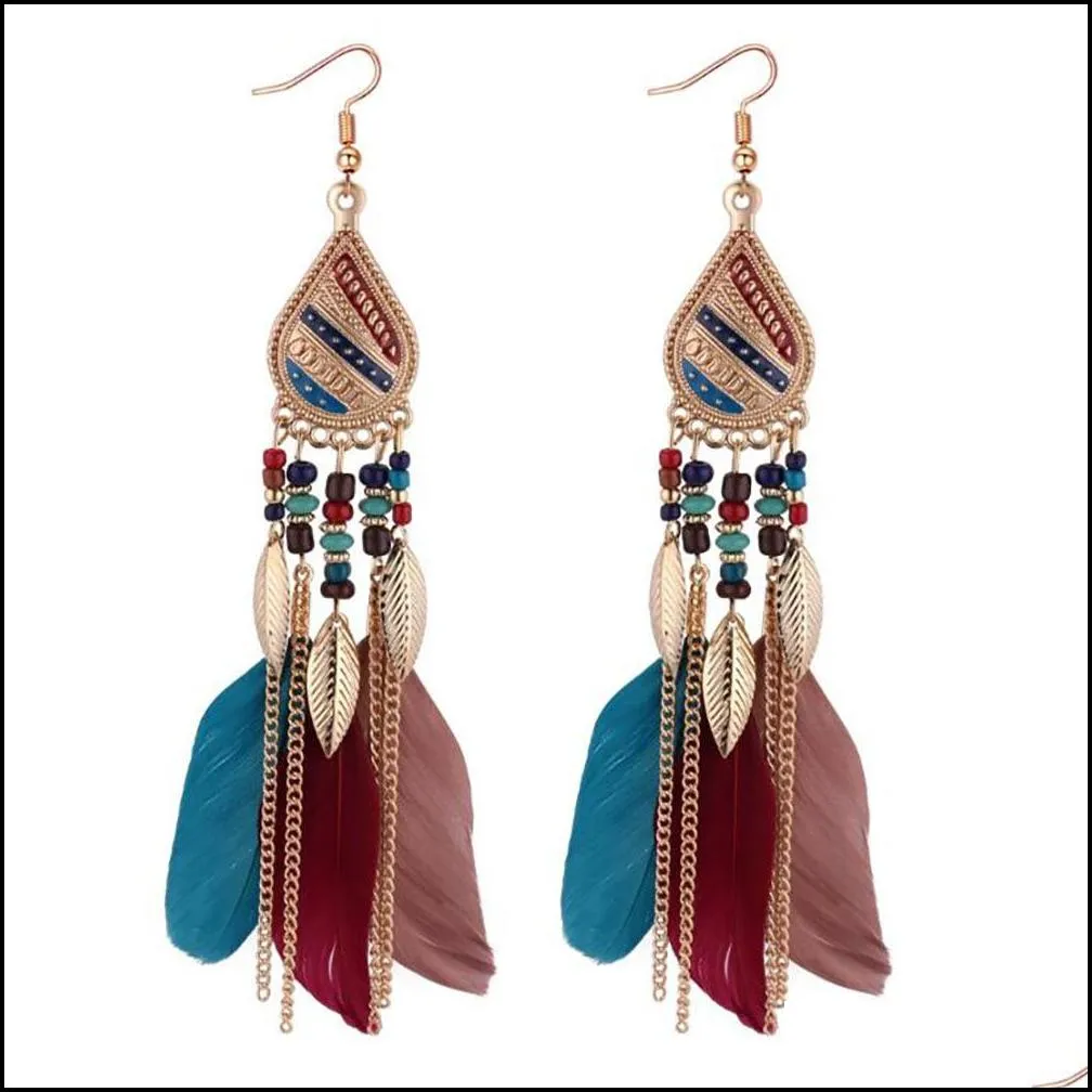 Dangle & Chandelier Bohemia Feather Earring For Women Fashion Jewelry Beads Tassel Dangle Long Earrings Dream Catcher Drop Drop Delive Dhxjz