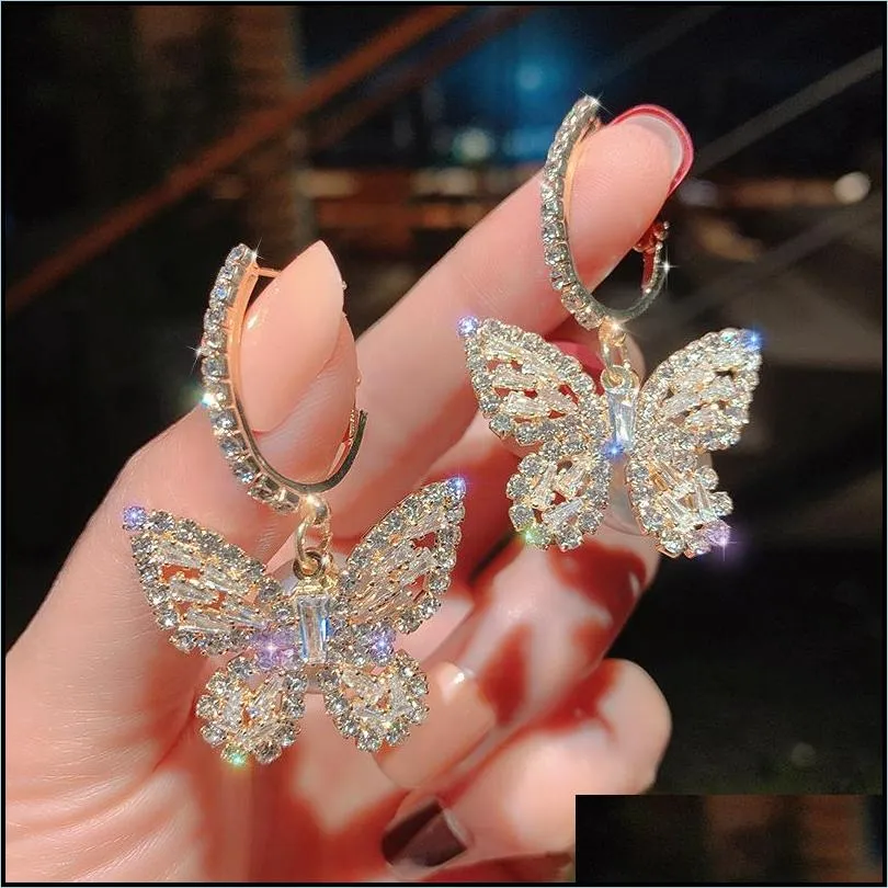 Charm 925 Sier Butterfly Charm Earrings For Women Gifts Fashion Cute Gold Color Premium Luxury Zircon Earings Jewelry Accessories Drop Dh5Nl