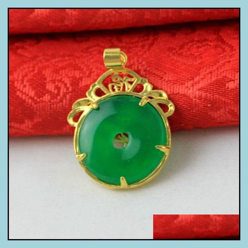 Pendant Necklaces Jade Dragon Pendant Necklace For Men And Women 24K Gold Plated Circle Chalcedony Safe Buckle Blessing Character Pend Dhi0J