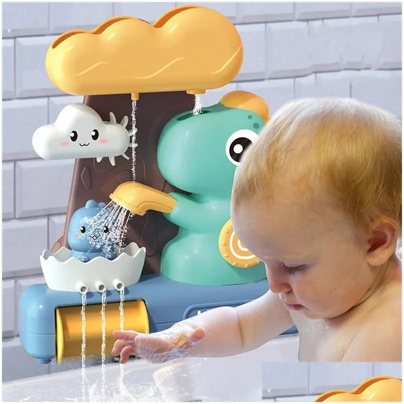 Bath Toys Cartoon Dinosaur Baby Bath Toys Animal Sprinkler Waterwheel Water Spray Toy Bathroom Bathing Bathtub Shower Game Toy for Kids