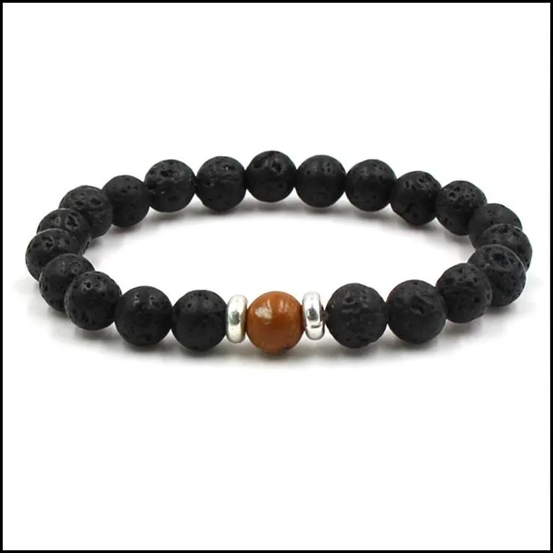 Beaded Lava Stone Beads Bracelets Natural Black  Oil Diffuser Elastic Bracelet Volcanic Rock Beaded Hand Strings Yoga Chakra Dh5Qk