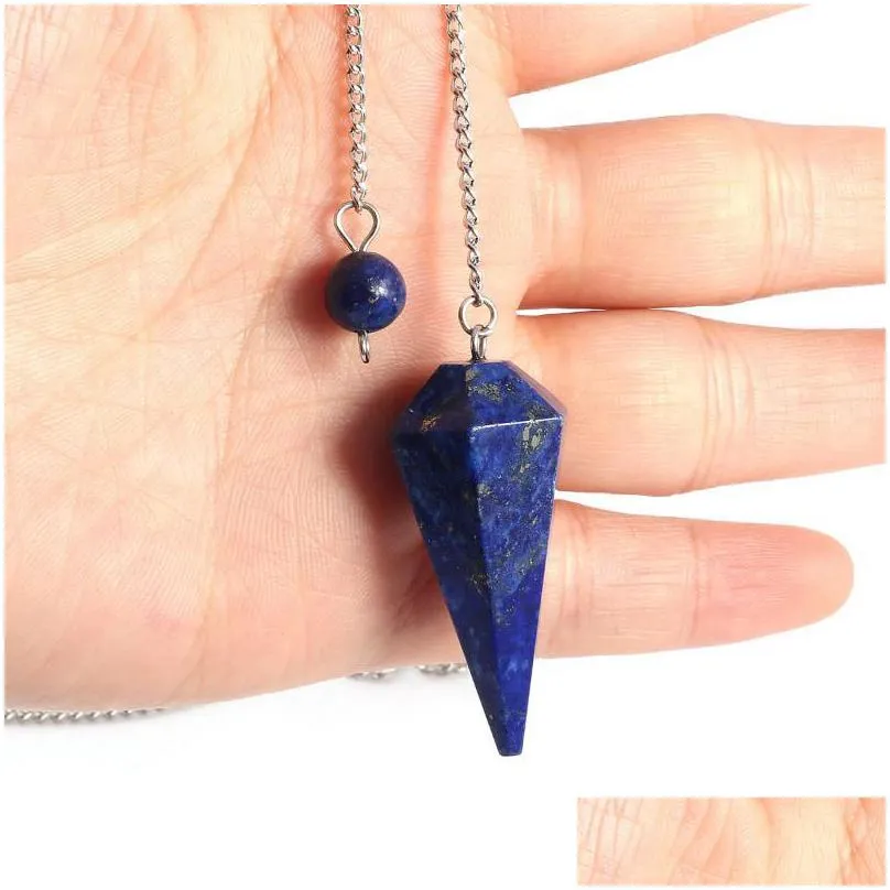 Pendant Necklaces Pendant Necklaces Natural Stone Necklace Cone Reiki Healing Rose Quartz Amethysts Crystal Charms For Jewelry Meditat Dhylc