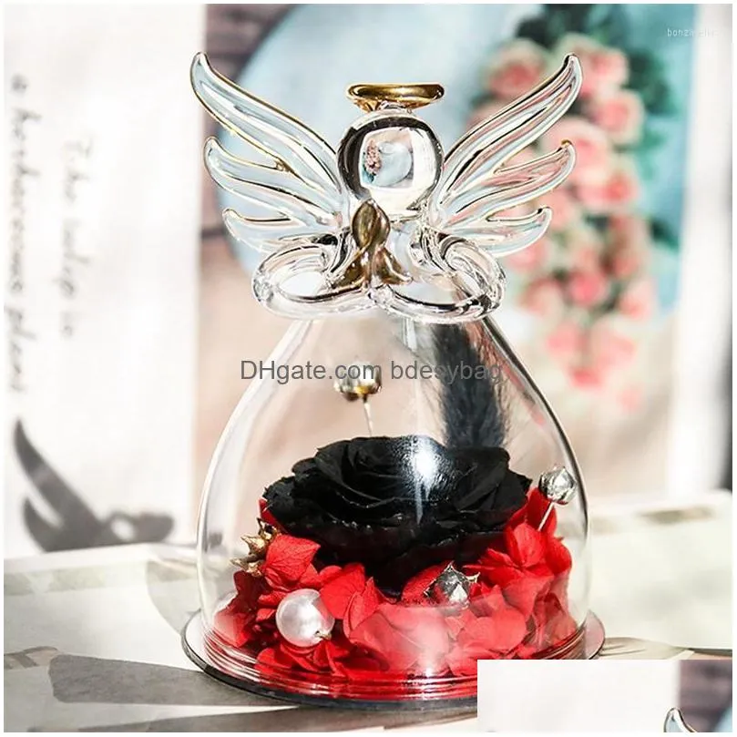 Decorative Flowers & Wreaths Decorative Flowers Valentine Gift Rose Angel Preserved In Glass Ornaments Home Decor Romantic Girlfriend Dhsgw