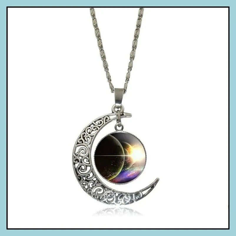 Pendant Necklaces Charms Necklaces For Women Pendant Summer Beach Statement Sier Long Chain Alloy Hollow Moon Necklace Drop Delivery J Dhy2K