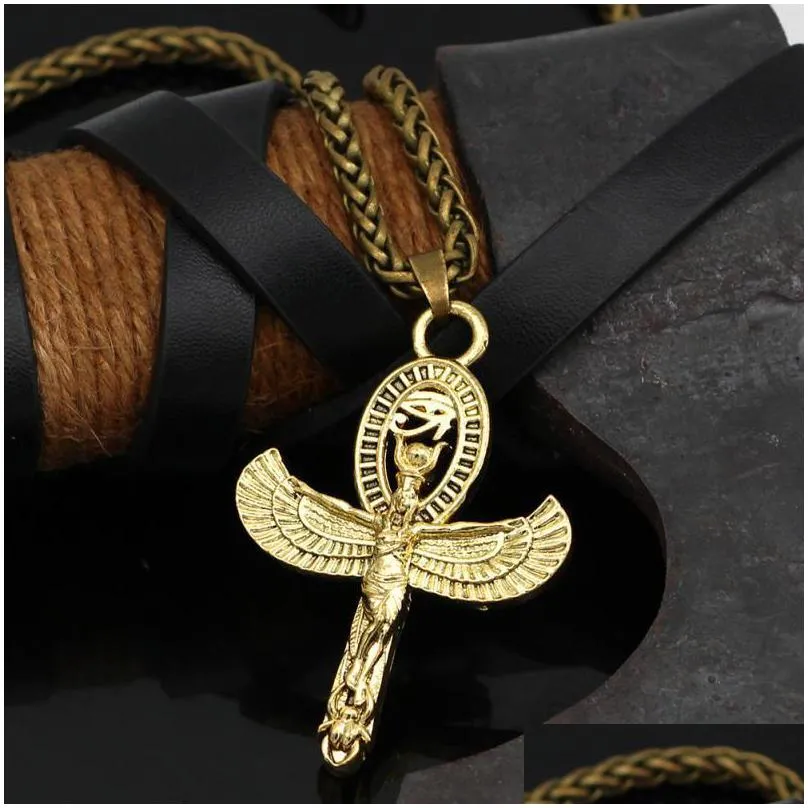 Pendant Necklaces Pendant Necklaces Vintage Ancient Egyptian Wing Goddess Eye Of Horus Ankh Uni Trend Amet Drop Delivery Jewelry Neckl Dh0Kh