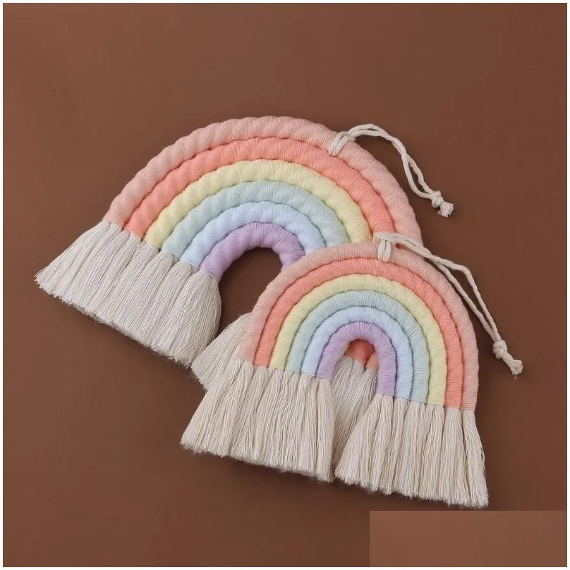 Wall Decor Nodic Style 8 Lines Hand-woven Rainbow Macrame Tapestry Baby Boys Baby Girls KIds Room Decor Wall hanging Decor Toys Home Decor