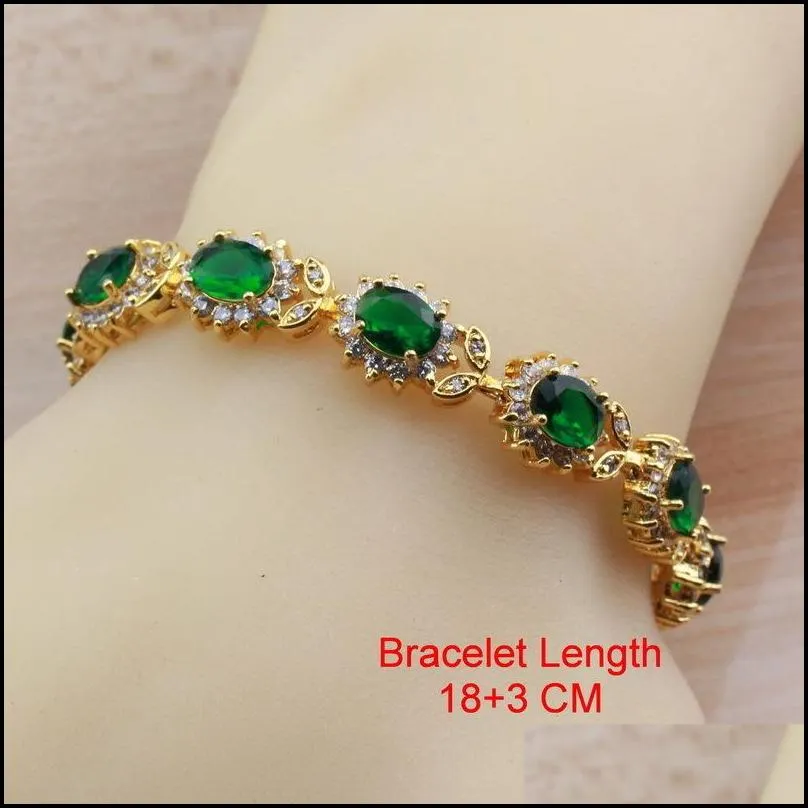 Jewelry Settings Dubai Yellow Gold Color Jewelry For Women Fashion Accessories Green Cubic Zircon Big Flower Sets 201 Drop Delivery Je Dhlg7