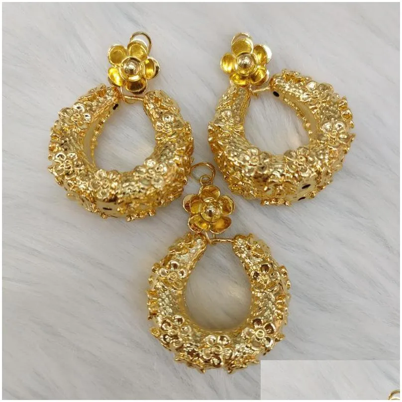Earrings & Necklace Earrings Necklace African Jewelry Set Fashion Dubai Wedding Pendant For Bridal Design Gold Plated Nigerian Accesso Dhv0M