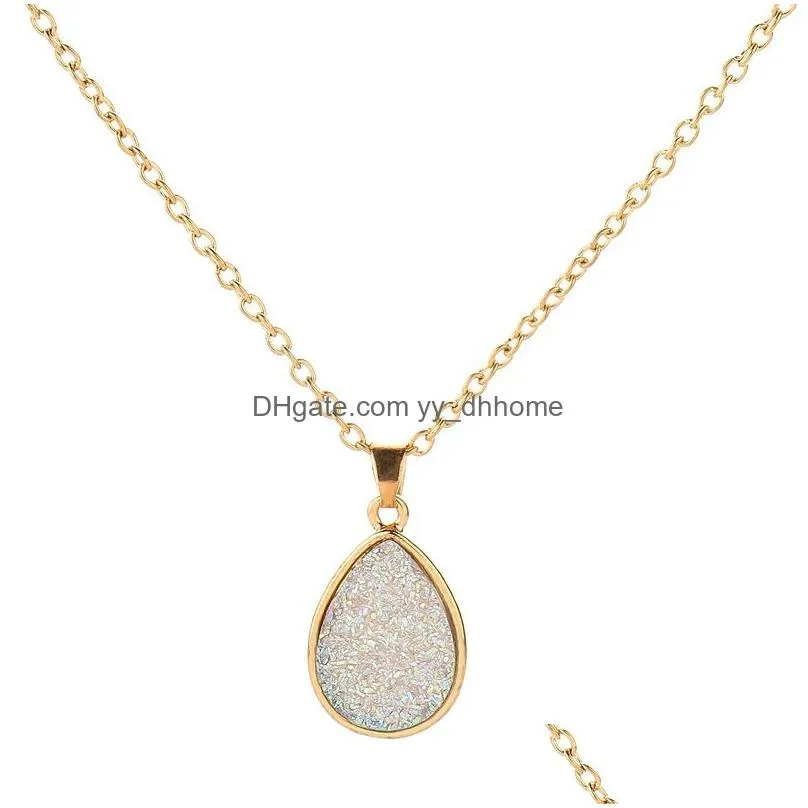 fashion 4colors druzy drusy necklace gold plated geometry faux natural stone resin necklace for women jewelry