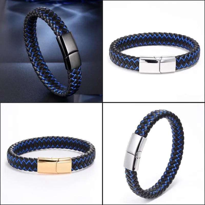 braided leather bracelet black stainless clasps men wrist handmade bracelet