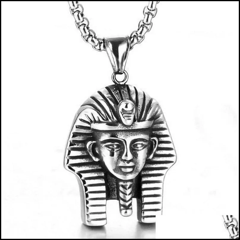 men hip hop pendant necklace stainless steel egyptian pharaoh head pendant necklaces chain punk jewelry