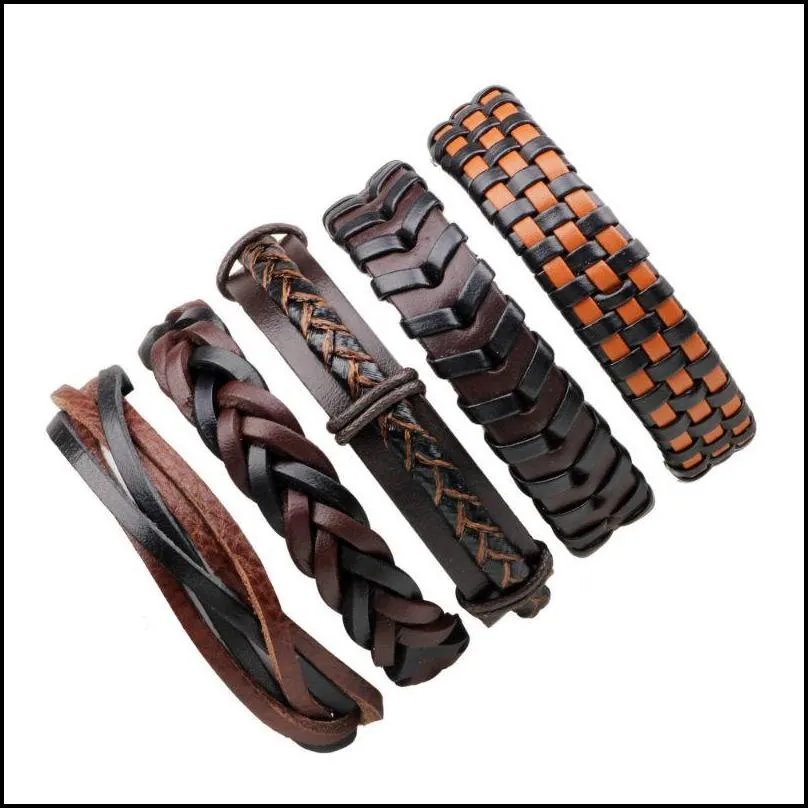 Charm Bracelets Leather Bracelet Mtilayer Braid Jewelry Fashion Black Punk Wrap Bracelets Drop Delivery Jewelry Bracelets Dhb29