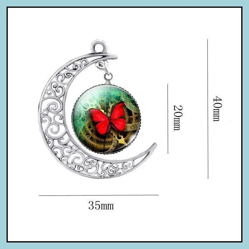 necklaces pendants silver fashion moon butterfly pendant necklaces for women cabochon glass necklace