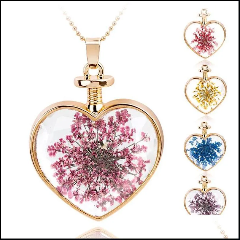 Pendant Necklaces Chain Necklace Transparent Crystal Glass Round Floating Locket Dried Flower Sier Pendant Necklaces Drop Delivery Jew Dhck5