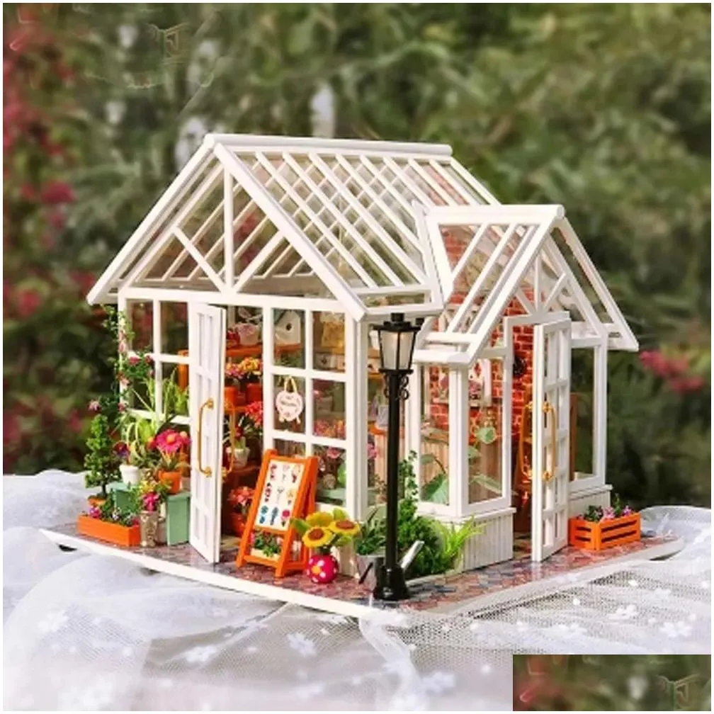 DIY Dollhouse Wooden Houses Miniatures for dolls dollhouse Furniture Kit doll houses Toys for Children Gift Sosa Greenhouse LJ201126