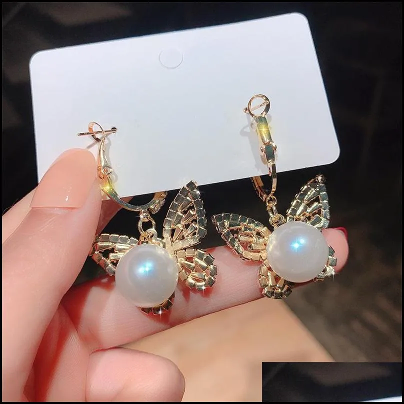 Charm 925 Sier Butterfly Charm Earrings For Women Gifts Fashion Cute Gold Color Premium Luxury Zircon Earings Jewelry Accessories Drop Dh5Nl