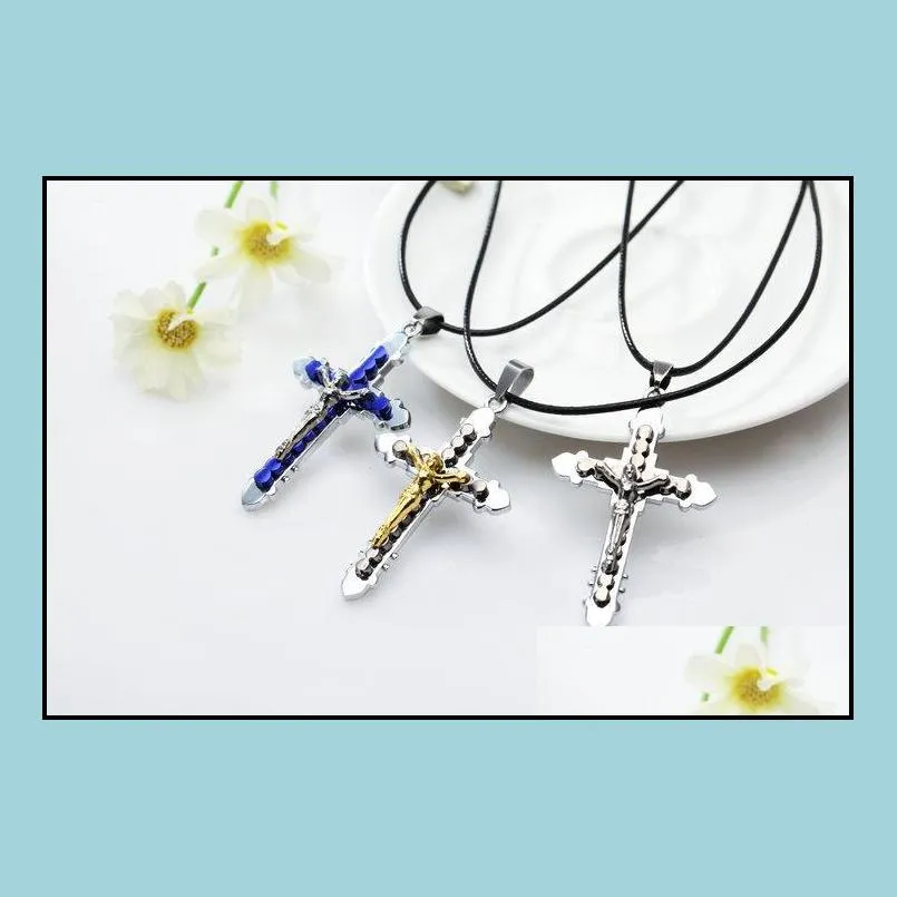 cross necklaces jesus christ crucifix catholic cross pendant with leather chain necklace cross necklace beautiful necklace