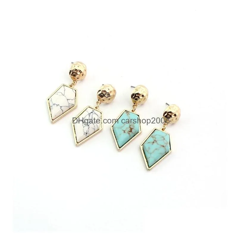 fashion gold color geometric natural stone geometric shape white turquoise dangle earrings jewelry for women