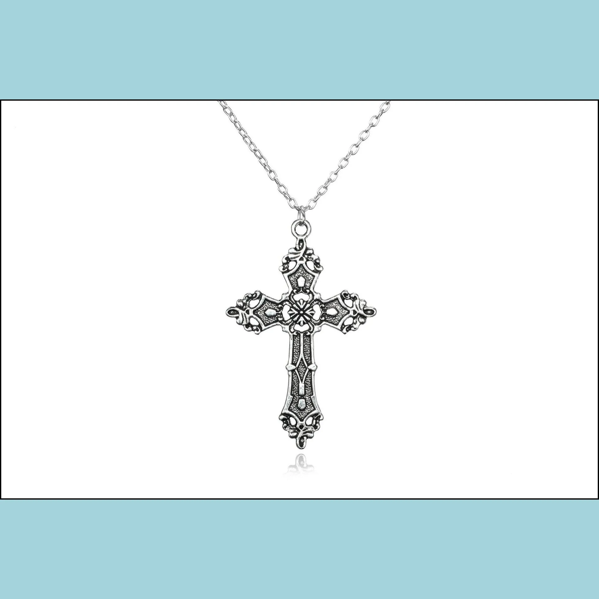 Pendant Necklaces Fashion Vintage Cross Pendant Necklaces For Women Men Gift Punk Gothic Hip Hop Jewelry Choker Wholesale Drop Deliver Dha6T