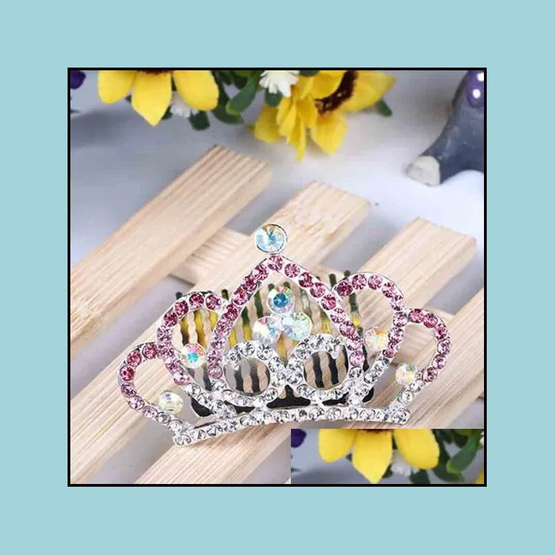 Tiaras Crystal Rhinestone Crown Princess Tiara Comb Flower Girls Hair Head Wear Accessories Birthday Gift Will And Drop Delivery Jewel Dhw2G