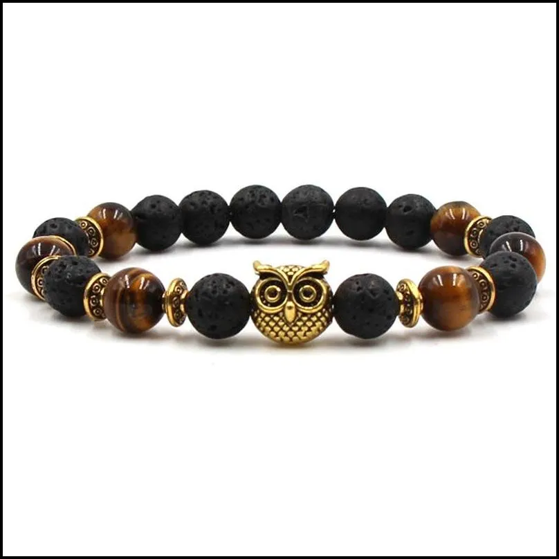 Beaded Men Bead Bracelets Lava Natural Stone Beads Strand Bracelet Braclet Tiger Eye Drop Delivery Jewelry Bracelets Dh9Ph