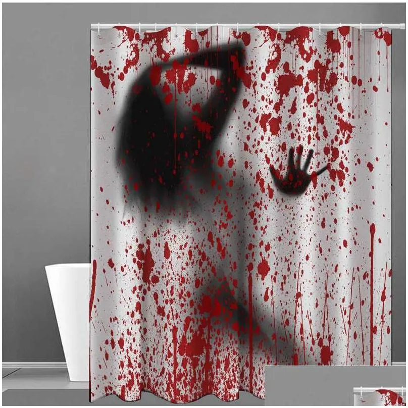 Shower Curtains Shower Very Scary Blood Handprint Bathroom Fabric Bath Curtain Waterproof Cloth Home Decoration Mtiple Size R230719 Dr Dhi6N