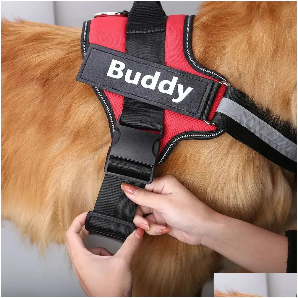 Personalized Dog Harness Reflective Adjustable Dog Harness Vest For small large Dog With Customized Patch Dogs Training Supplies